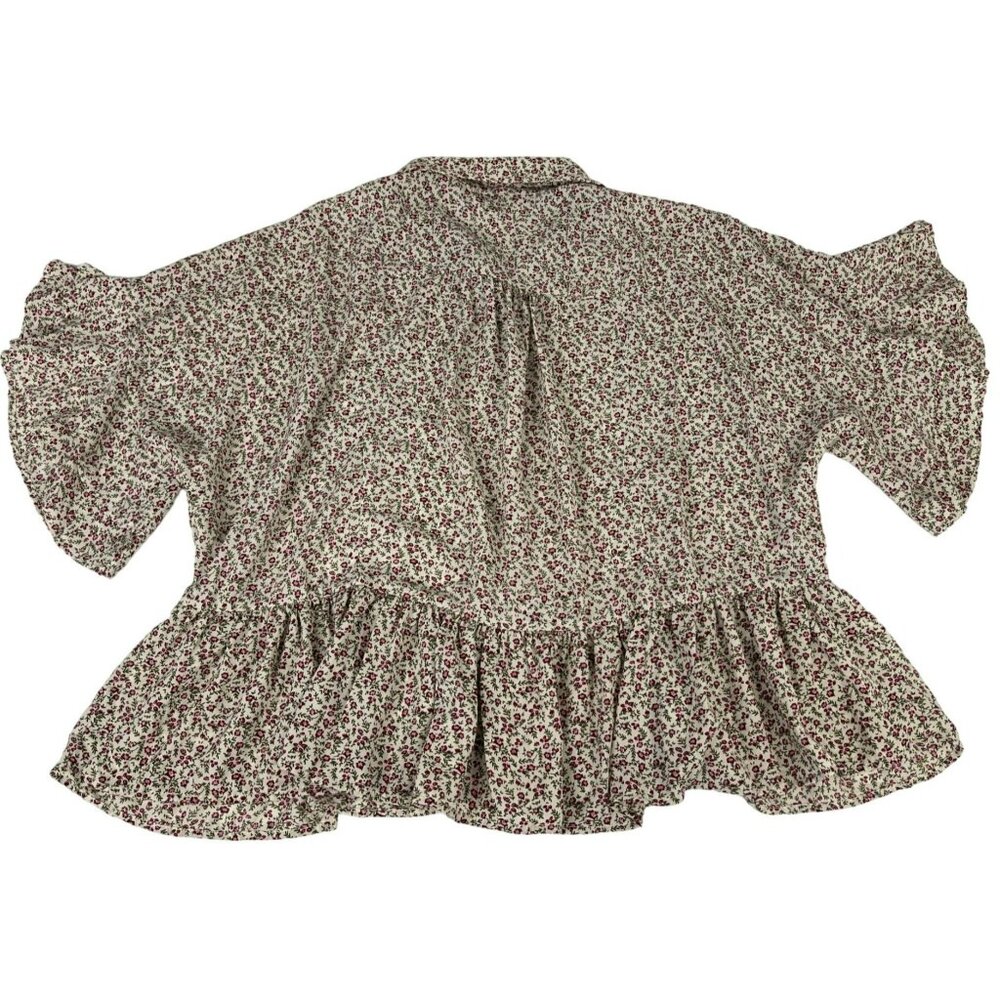 Umgee Women's Top S Cream Purple Floral Spring Baby Doll Flutter Sleeve Button - Picture 2 of 3